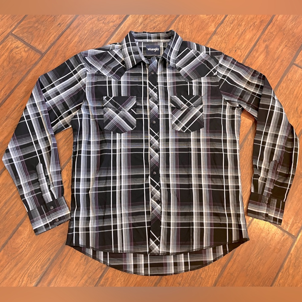 Wrangler men’s XL pearl snap shirt button down western cowboy black gray purple